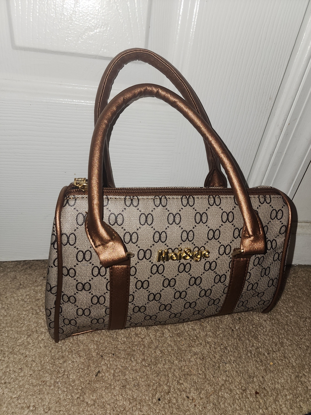 Metallic Brown Logo-Detail Satchel Handbag